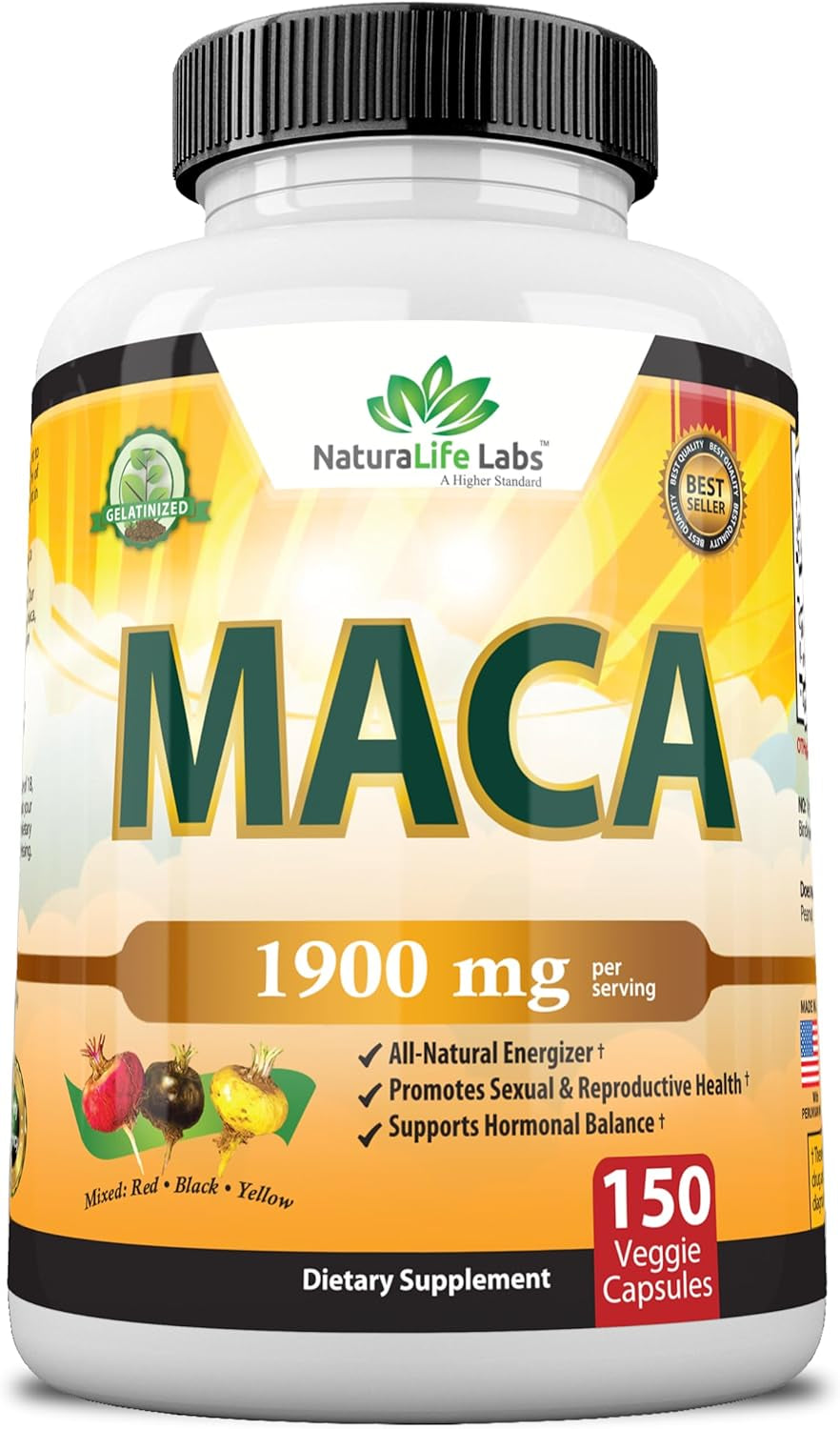 NaturaLife Labs Organic Maca Root 1900 MG per Serving - 150 Vegan Capsules 