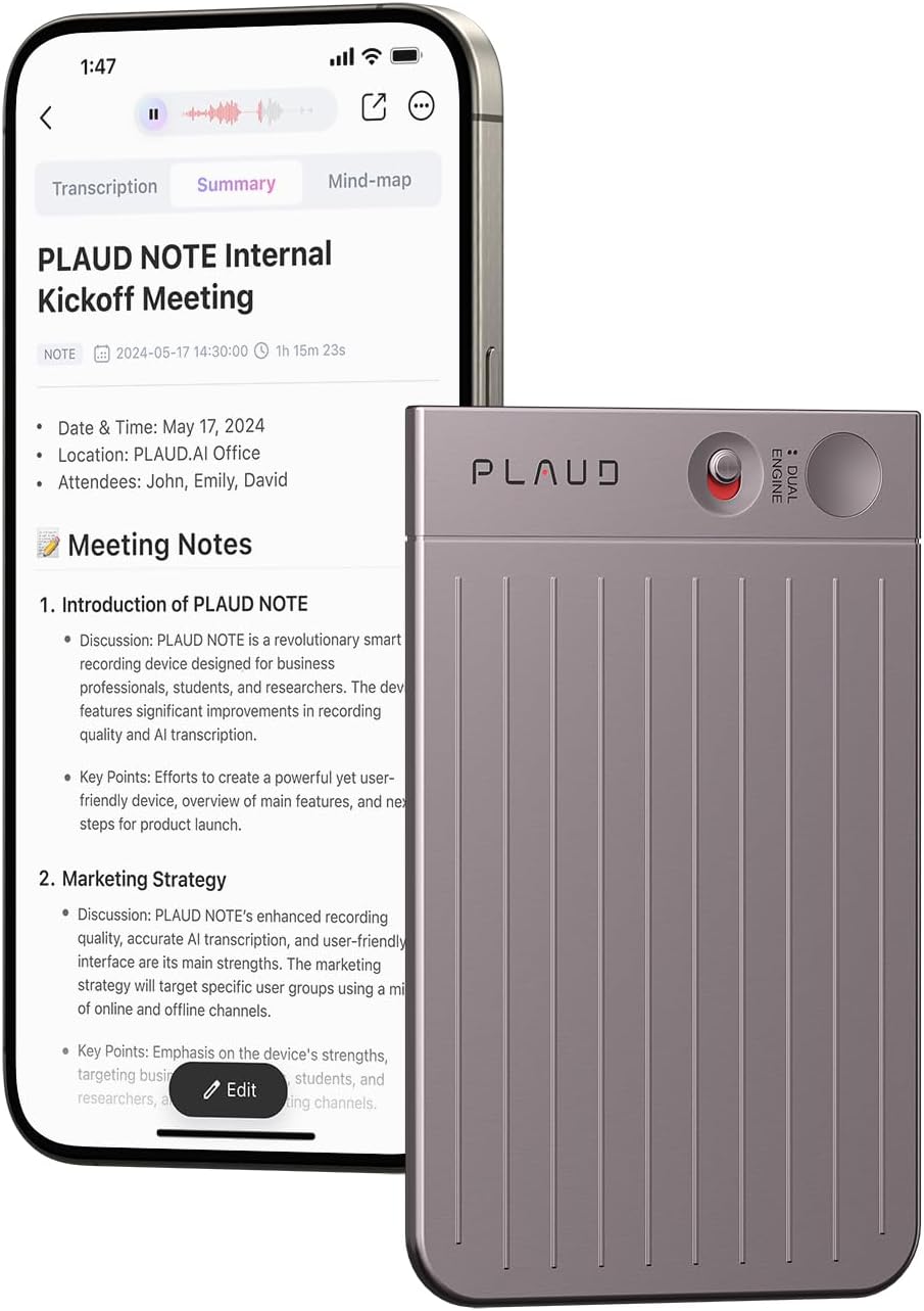 Plaud AI Voice Recorder - Empowered by Chatgpt, Support 59 Languages, 64GB Memory