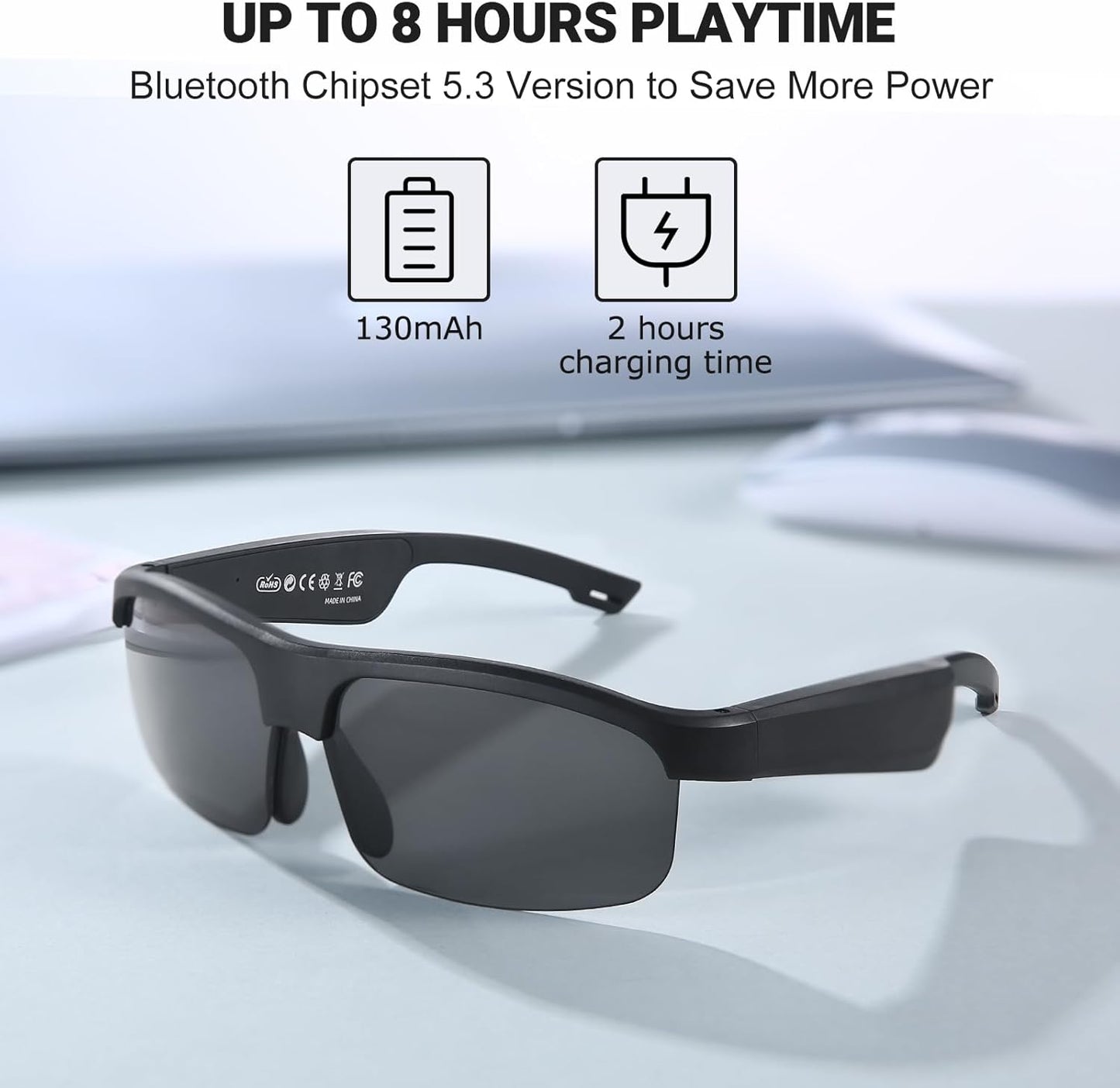  LVTEL Smart Glasses, Polarized Bluetooth Sunglasses, UV Protection, Audio, Mic, Speaker 