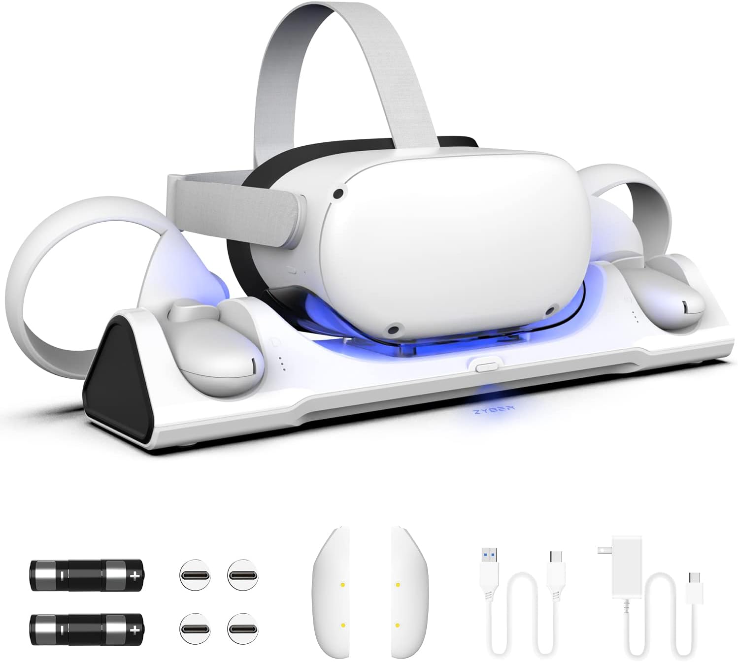 ZYBER Charging Dock for Meta Quest 2, VR Charger Station for Charging Oculus Quest - USB-C Charger and Cable