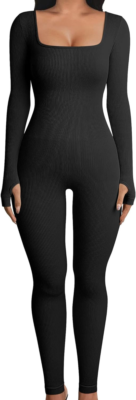 OQQ Medium Women Yoga Jumpsuits Long Sleeve 