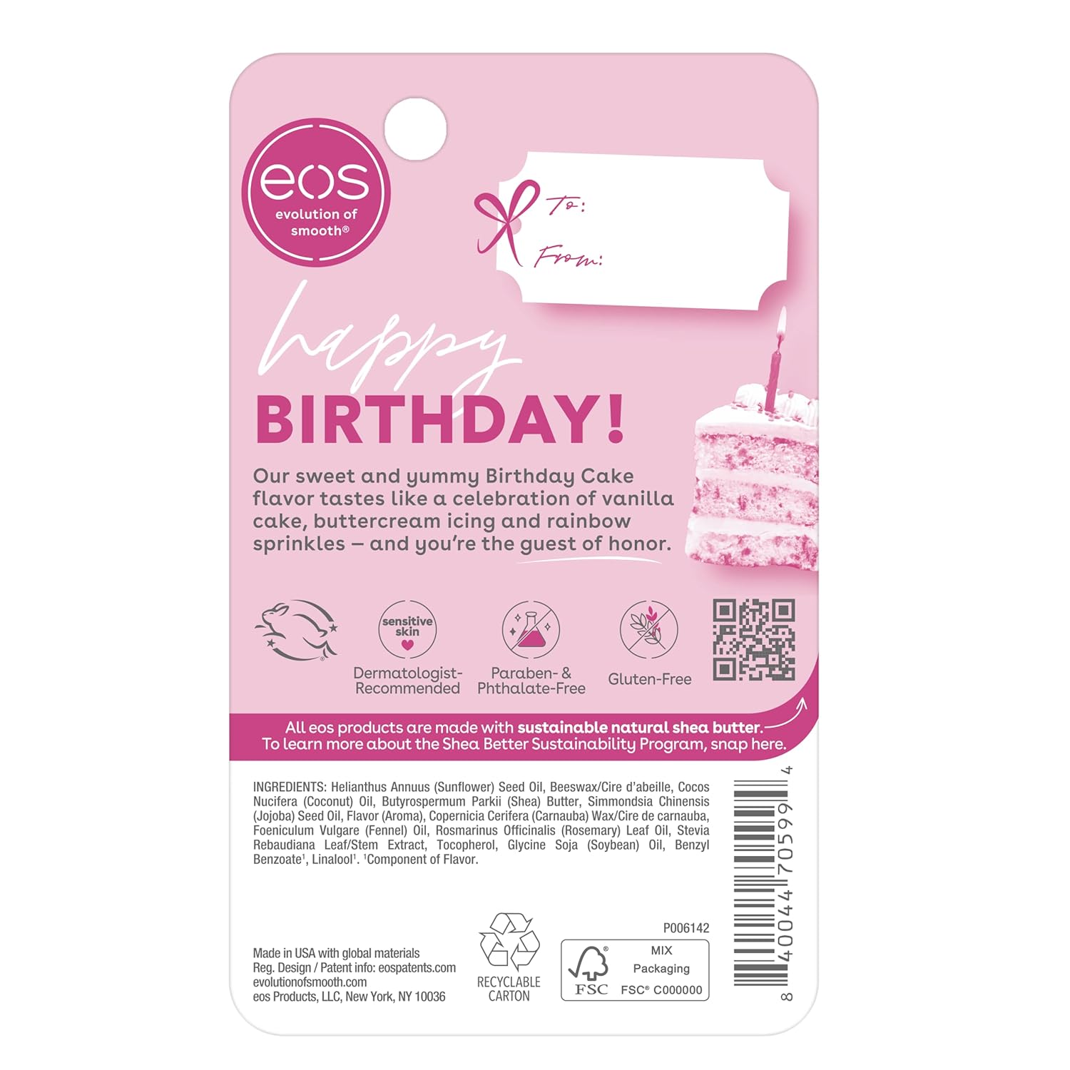 eos Natural Shea Lip Balm- Birthday Cake, 0.14 oz