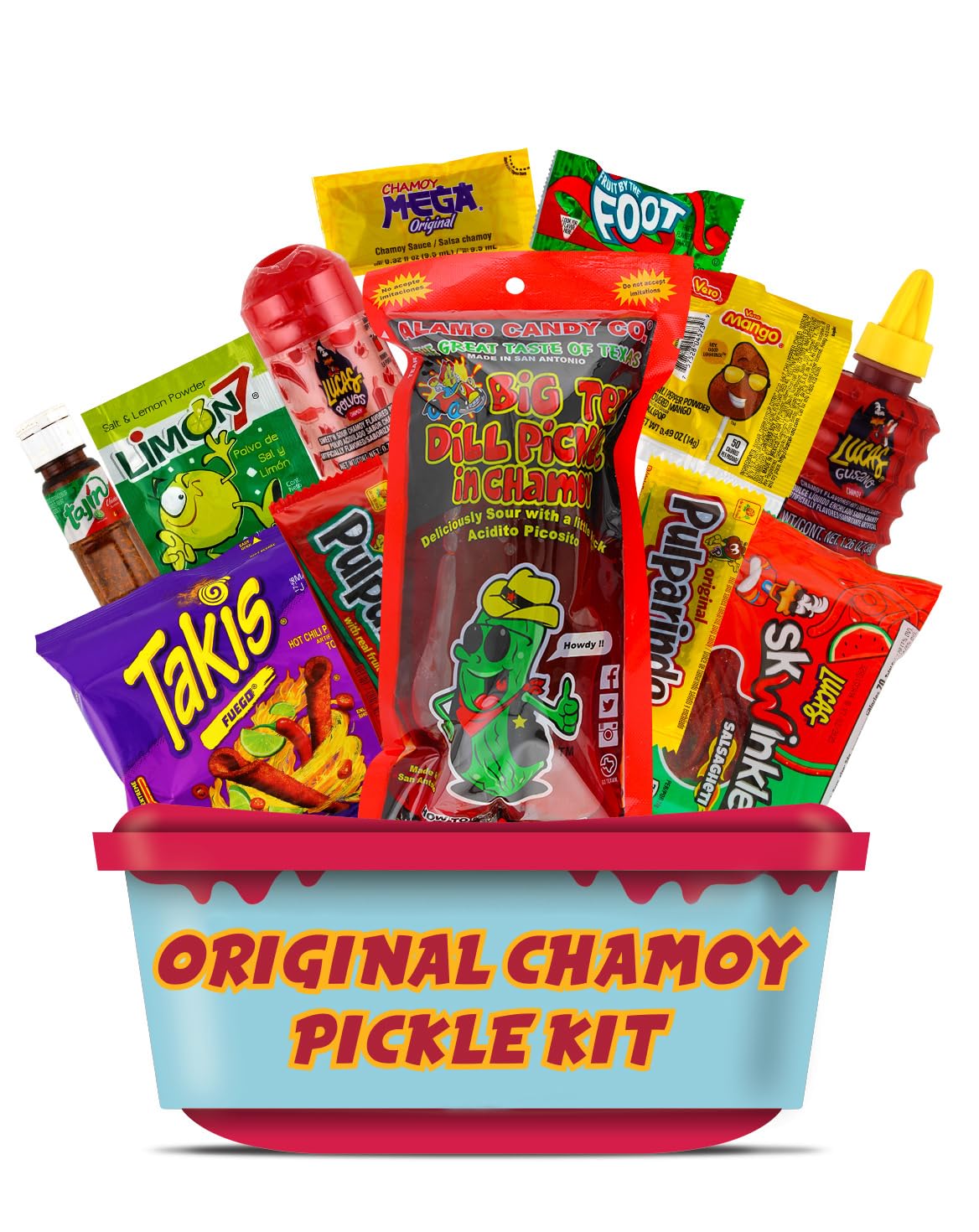 Original Chamoy Pickle Kit - TikTok Trend, Includes Alamo Dill Pickle, Baby Lucas, Lucas Gusano, Skwinkles Salsaghetti, Tajin & Pulparindo 