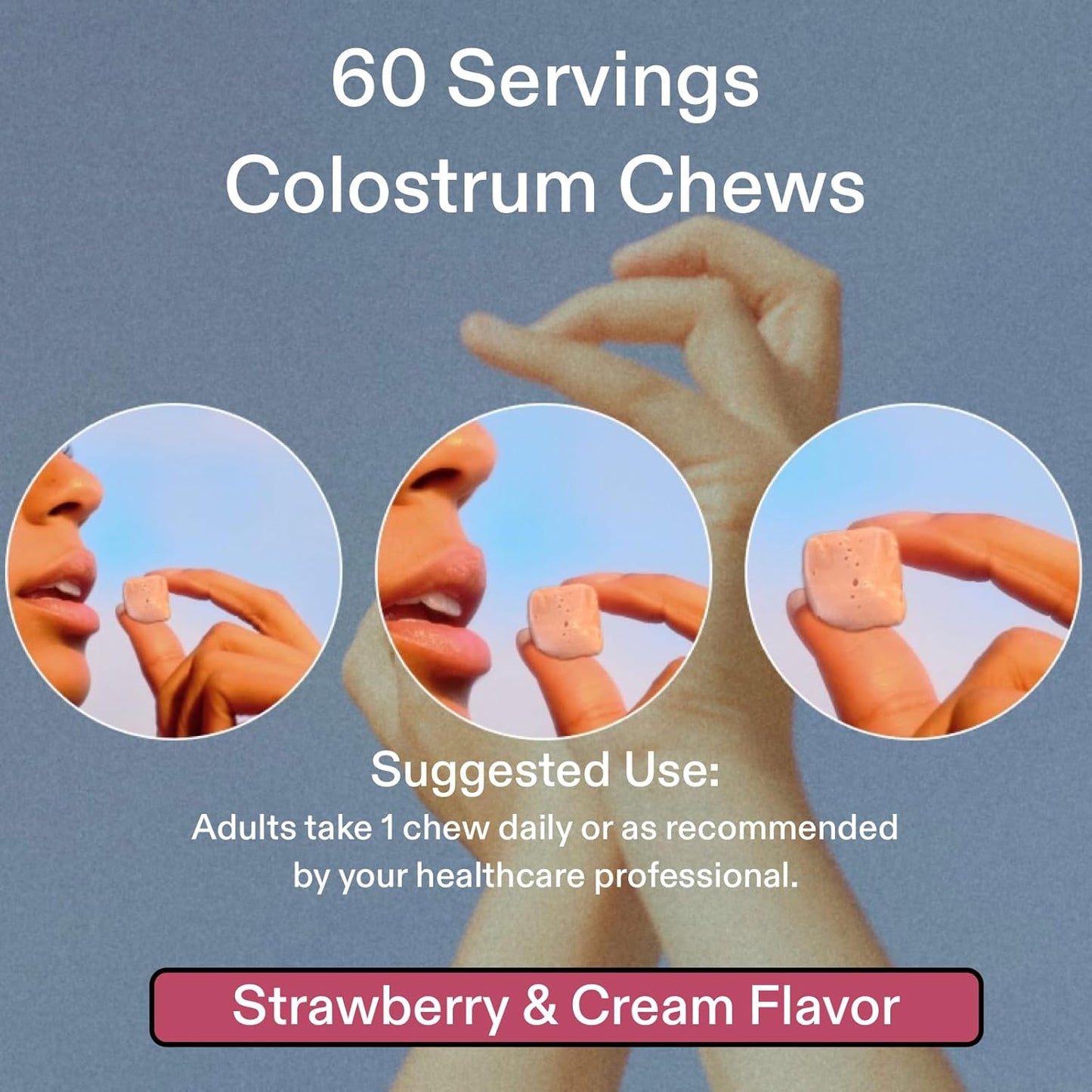 Miracle Moo Colostrum Chews Supplement - Grass Fed Bovine Powder - Strawberry Flavor (60 Servings)