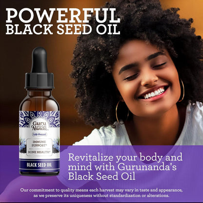 GuruNanda Black Seed Oil, Cold-Pressed Nigella Sativa - Rich in Vitamin D3 5000 Units, K2 & E