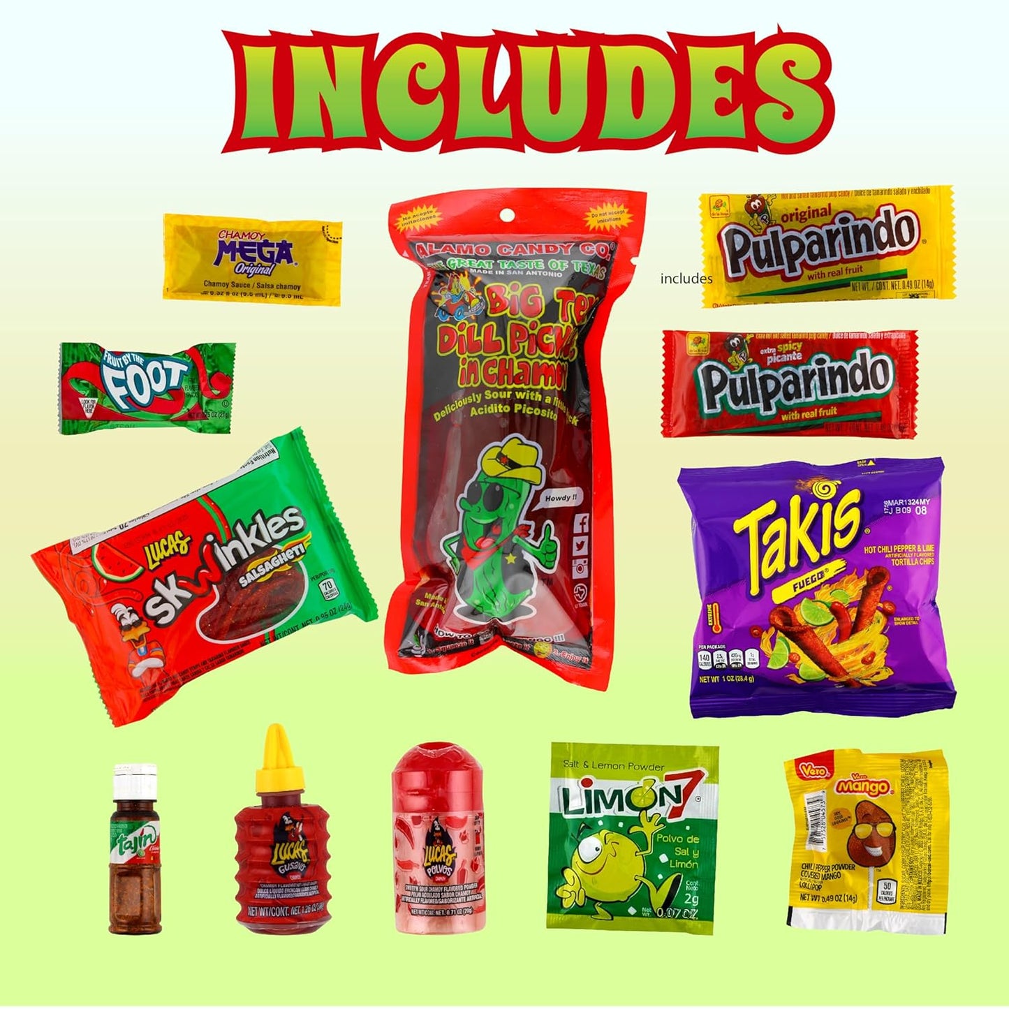 Original Chamoy Pickle Kit - TikTok Trend, Includes Alamo Dill Pickle, Baby Lucas, Lucas Gusano, Skwinkles Salsaghetti, Tajin & Pulparindo 