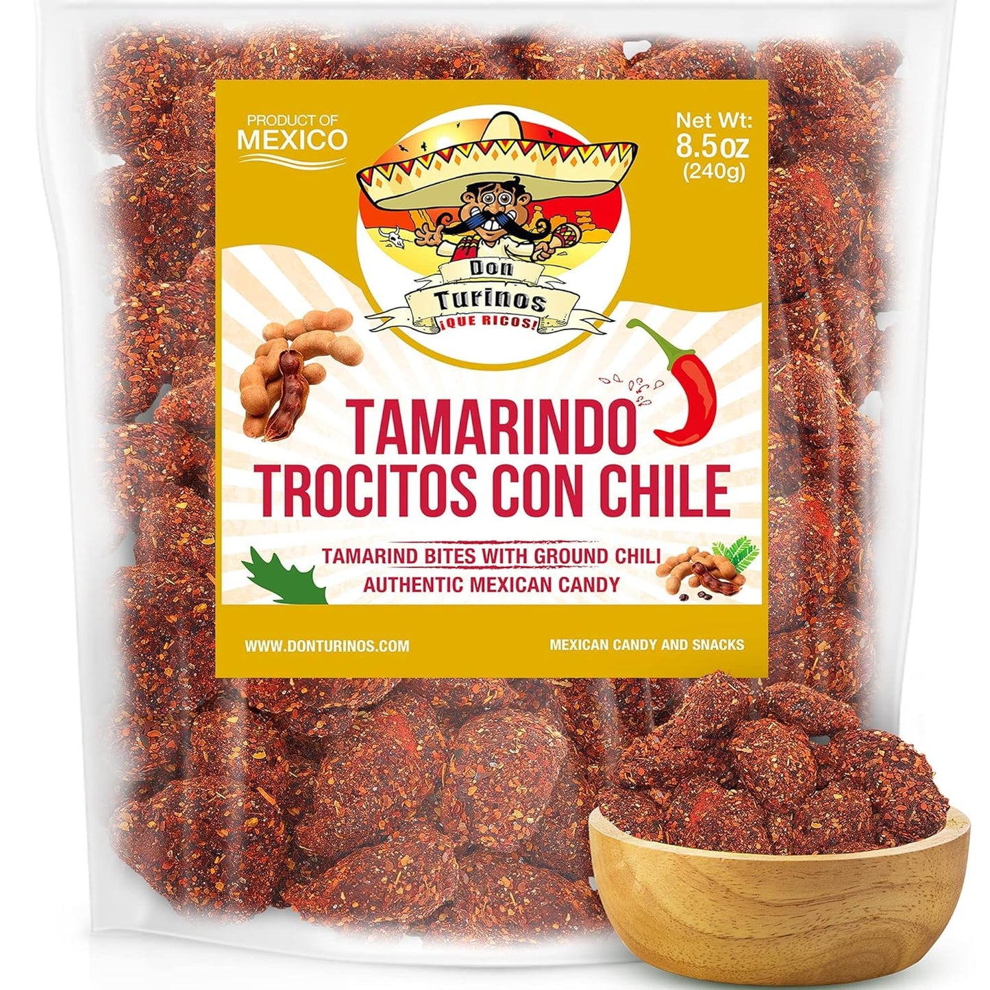 Tamarindo De Frutas Con Chile - Authentic Mexican Tamarind Candy with Chili, Sweet, Tangy and Spicy. Dulce De Tamarindo 16 Oz. by Don Turinos