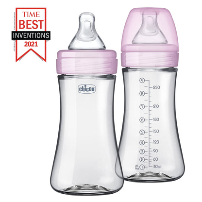 Chicco Duo Hybrid Baby Bottle, Invinci-Glass Inside/Plastic Outside, 9Oz, 2-Pack 