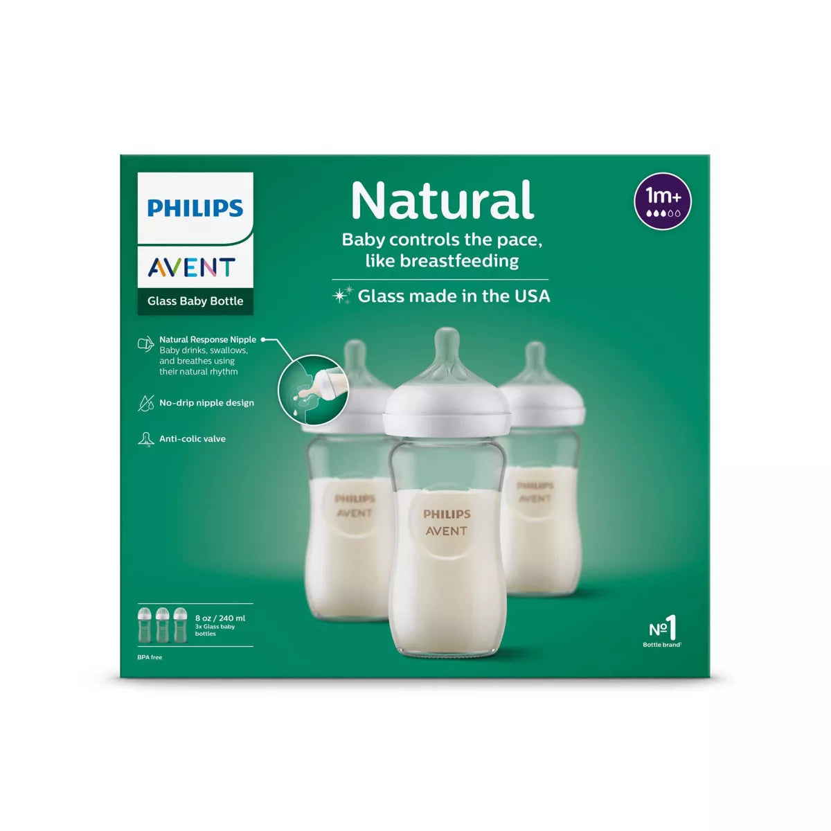 Philips Avent 3Pk Glass Natural Baby Bottle - 8oz